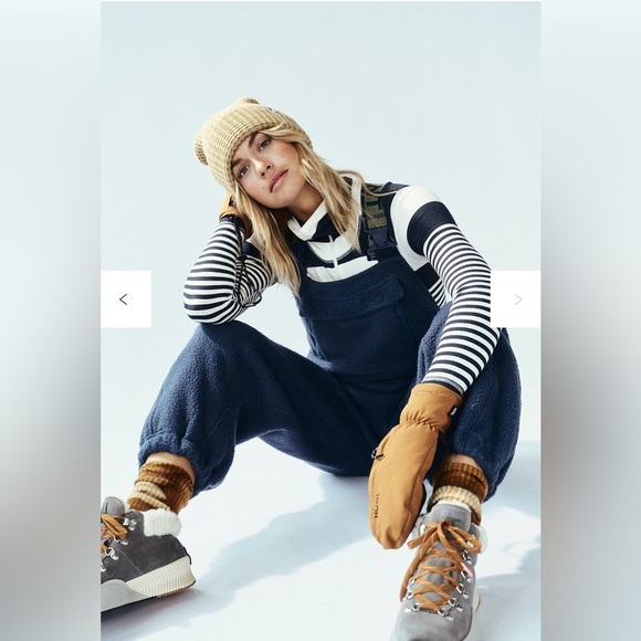 Free People Hit the Slopes Salopette Fleece Sherpa Overalls Blue Large - Picture 3 of 11